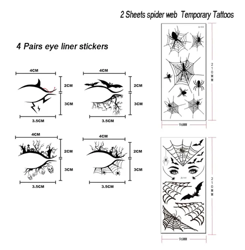 Vista 2 de Pegatinas temporales de tatuaje de telaraña de Halloween, sombra de ojos, delineador de ojos, maquillaje de ojos para mujeres y niñas, fiesta