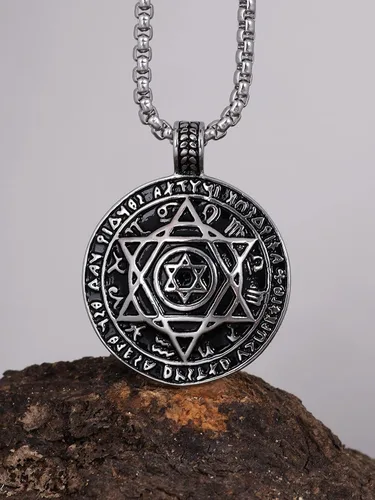 Vista 3 de HAQUIL Seal of Solomon Necklace, Stainless Steel 12 Constellations Hexagram Six Pointed Star of David Protection Amulet Pendant, Box Chain, Jewish