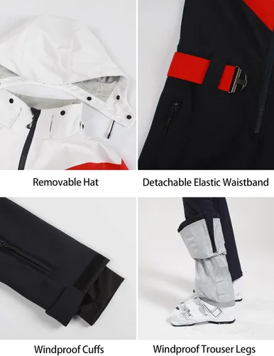 Vista 20 de GSOU SNOW Traje de esquí para mujer, traje de nieve delgado de una pieza, chaqueta de nieve, impermeable, resistente al viento, deportes al aire