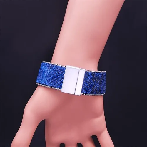 Vista 4 de KINSPORT Fashion Blue Pu Pearl Bracelet Chain for Women Width Bracelets Bracelets Women Jewelry Bisuteria