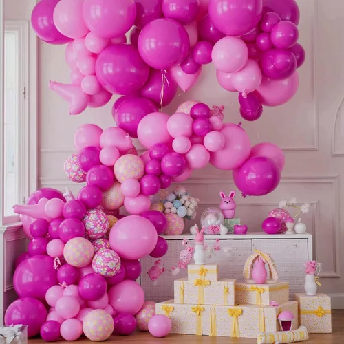 Vista 3 de LovesTown Juego de 140 globos rosados, globos de fiesta de 12 pulgadas, globos de látex grandes, kit de arco de guirnalda para decoraciones