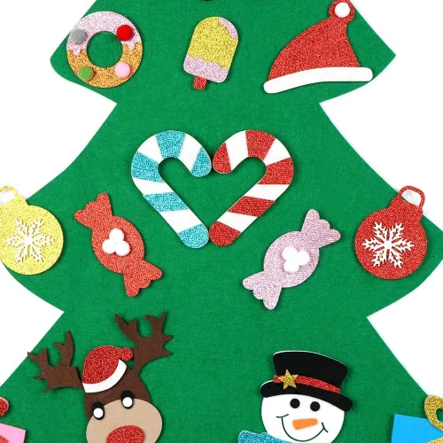 Vista 2 de OurWarm Árbol de Navidad de fieltro para niños, árbol de Navidad de 3 pies con 30 adornos de purpurina para niños, regalos de Navidad, decoración