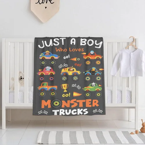 Vista 5 de Manta de bebé con texto en inglés «Just A Boy Who Loves Trucks» para niños y niñas, manta súper suave para envolver al recién nacido, acogedora