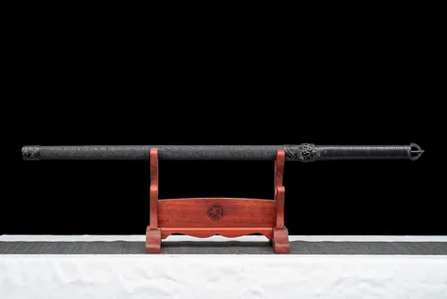 Vista 2 de JIHPENsword, espada shikomizue japonesa hecha a mano, hoja negra de espiga completa con vaina, 41 pulgadas