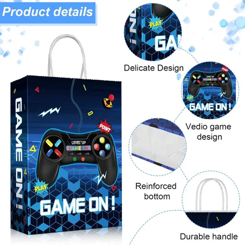 Vista 3 de Clabby 16 bolsas para jugadores, recuerdos de fiesta de videojuegos, bolsas de regalo con asa para niños, decoración de fiesta de cumpleaños