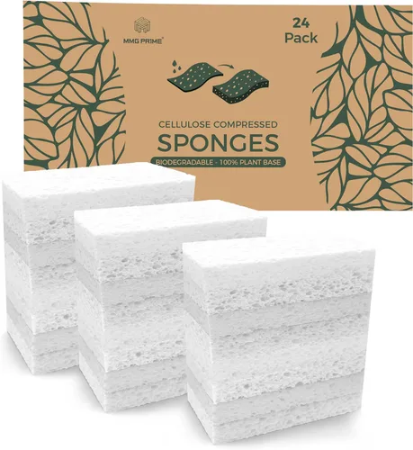 Vista 8 de Esponjas de celulosa – Paquete de 24 esponjas multicolor comprimidas naturales para cocina – A base de plantas, biodegradables, antiarañazos, secado