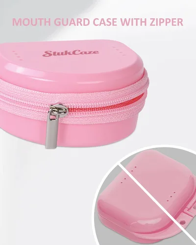 Vista 10 de Funda protectora bucal con cremallera, funda de transporte portátil para fútbol juvenil, protector bucal transpirable con clip de escalada