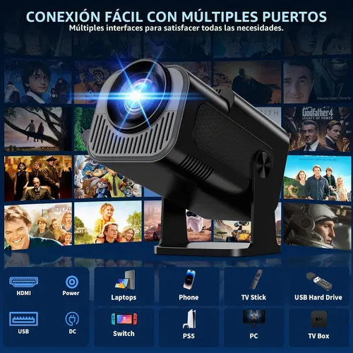 Vista 4 de [Proyector 2026 actualizado] Mini proyector compatible con 4K 1080P Keystone automático 270° giratorio con WiFi 6 y Bluetooth 5.2 proyector portátil