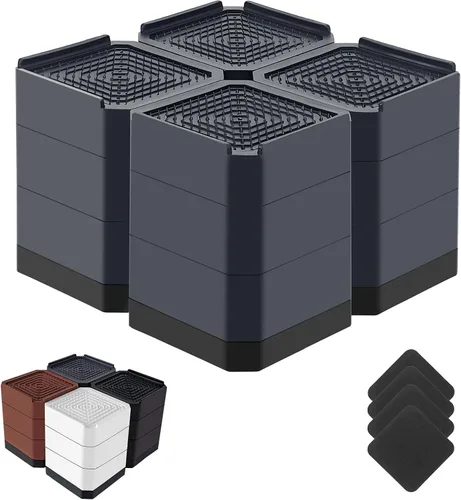 Vista 9 de Elevadores de cama resistentes, bloques elevadores de muebles ajustables de 1.5, 3, 4.3 pulgadas para patas de sofá, mesa, escritorio, refrigerador