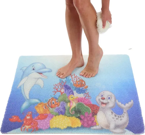 Vista 12 de Enkosi Alfombra de ducha antideslizante Loofah para suelos de ducha, bañera, baños, zonas húmedas, alfombrilla de baño acolchada con agujeros