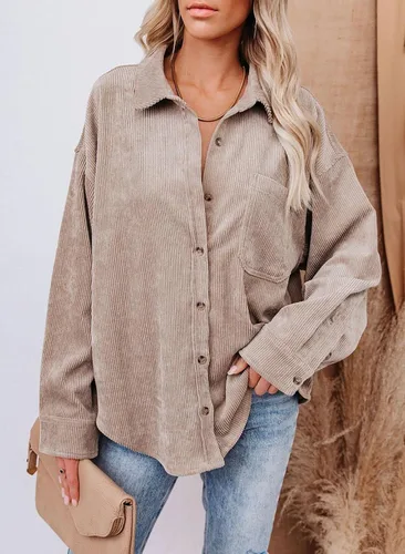 Vista 2 de Sidefeel - Camisa de pana holgada con manga larga y botones para mujer