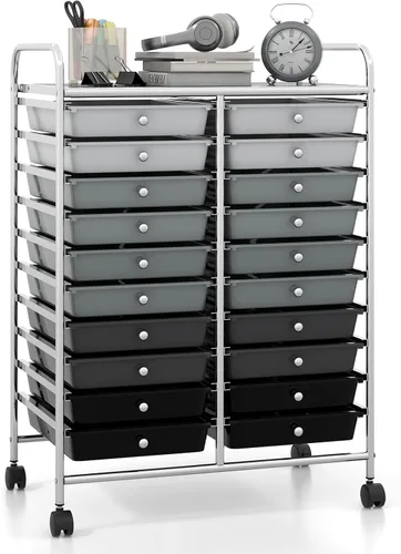 Vista 33 de Giantex Carrito con ruedas de 12 cajones, carrito de almacenamiento móvil con cajones, carrito organizador de aula para suministros escolares