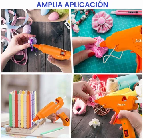 Vista 6 de Kit de pistola de pegamento caliente con 30 barras de pegamento (130 mm x 7 mm), precalentamiento rápido, alta temperatura para manualidades Naranja