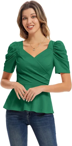 Vista 3 de GRACE KARIN Blusas de verano para mujer, elegante blusa con cuello en V y manga corta abombada
