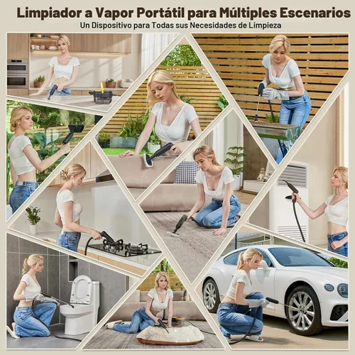 Vista 6 de Gautye Limpiador a vapor, mango ajustable de 3 niveles, calentamiento de 15 segundos, tanque de 1.69 cuartos de galón, vaporizador portátil