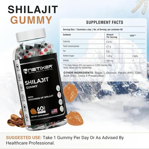 Vista 2 de Gomitas Shilajit – Sabor Tamarindo – 60 unidades – Apoya la energía, la resistencia y la vitalidad – Vegana, sin gelatina, sin gluten, sin OMG – 60