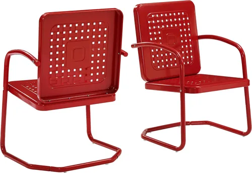 Vista 12 de Crosley Furniture Bates - Juego de 2 sillas para exteriores, sillas de patio de metal retro para comedor, porche, terraza, balcón, color rojo
