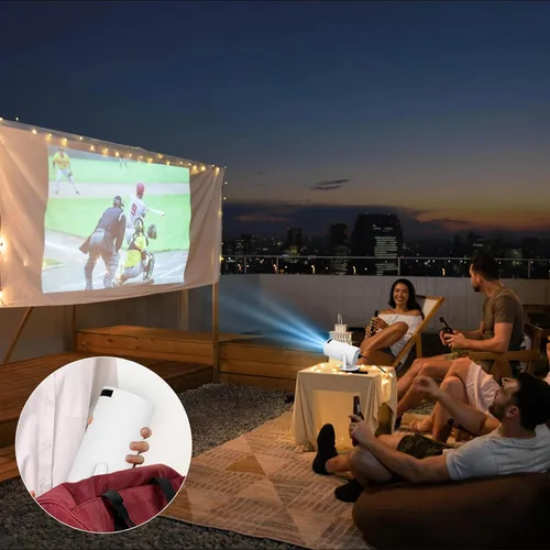 Vista 9 de FEARWIKY Mini proyector con WIFI 5G y Bluetooth, soporte 4K 1080P Proyector portátil giratorio de 180° Proyector de película de pantalla de 130
