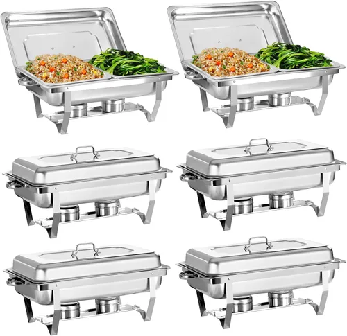 Vista 10 de Juego de 2 Platos Calentadores de Acero Inoxidable de Tamaño Completo de 8 Cuartos de Galón para Buffet, Juego de Calentador Rectangular Plateado