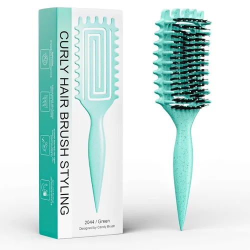 Vista 10 de Cepillo para definir rizos, cepillo para cabello rizado con engranaje lateral para peinar, dar forma y estilizar el cabello rizado, cepillo