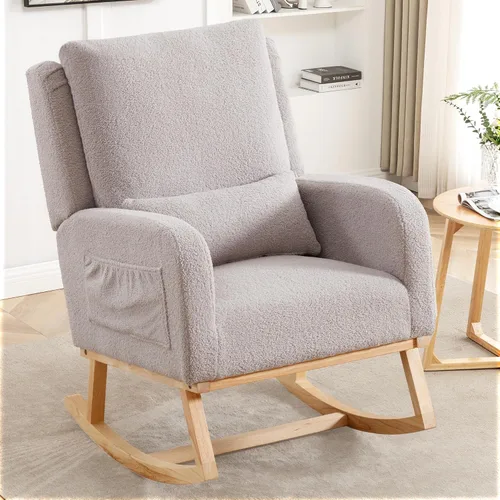 Vista 10 de HCHAIRH Mecedora para cuarto de bebé, silla mecedora para amamantar, con respaldo alto, tapizada, moderna, con acento, para sala de estar Verde