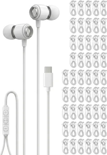 Vista 10 de Halo - Paquete de 30 auriculares USB C con cable con micrófono, auriculares intrauditivos tipo C con control de volumen, auriculares a granel