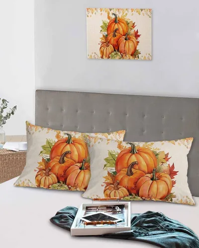 Vista 5 de Fundas de almohada de tamaño estándar, 2 paquetes de fundas de almohada suaves decorativas para sofá de cuerpo largo, cierre de sobre, hojas