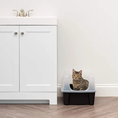 Vista 6 de IRIS USA - Caja de arena para gatos de alta cara, grande, escudo de dispersión, color negro