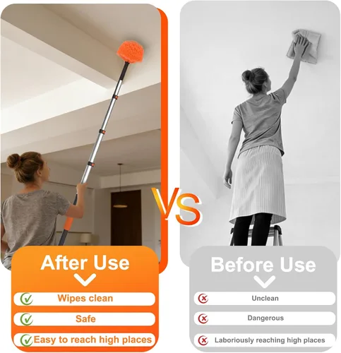 Vista 13 de LAANPOLE 26FT Reach Dusters for Cleaning, Ceiling Fan Cleaner Duster with Extension Pole, Wall and Baseboard Cleaner Mop with Handle for Window