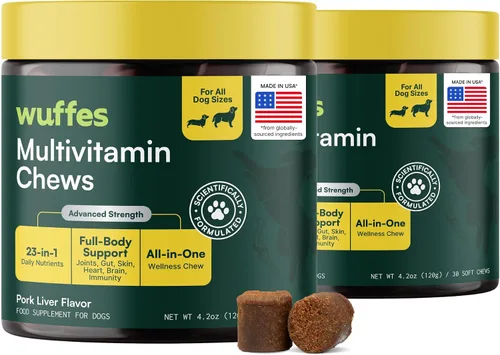 Vista 10 de Wuffes Suplemento multivitamínico para perros 23 en 1 para cadera y articulaciones, piel, pelaje y apoyo del sistema inmunológico con Omega 3