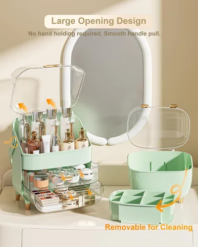 Vista 3 de Organizador de maquillaje con soporte para lápiz labial, organizadores de cuidado de la piel, caja de almacenamiento, estuches de exhibición