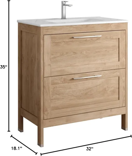 Vista 2 de DAX Lakeside - Tocador individual de madera y porcelana con lavabo Onix, 32 pulgadas, roble