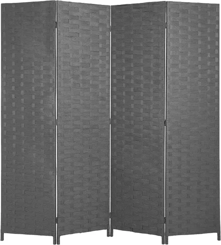 Vista 17 de FDW - Mampara plegable y portátil de madera con diseño de malla tejida para casa y oficina