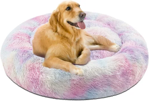 Vista 15 de Friends Forever Cama para perro en forma de dona, de piel sintética, mullida, relajante, para perros pequeños, suave y afelpada, antiansiedad, sofá