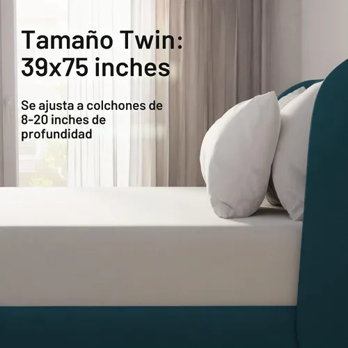 Vista 5 de Protector impermeable de colchón tamaño Individual de 39x75 pulgadas. Transpirable, sin ruido, 8 a 20 pulgadas. Cama de microfibra cepillada ultra
