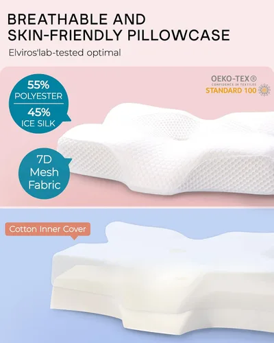 Vista 5 de Almohadas cervicales de espuma viscoelástica Elviros para el dolor de cuello y hombros, almohada para el cuello para dormir, almohadas para dormir