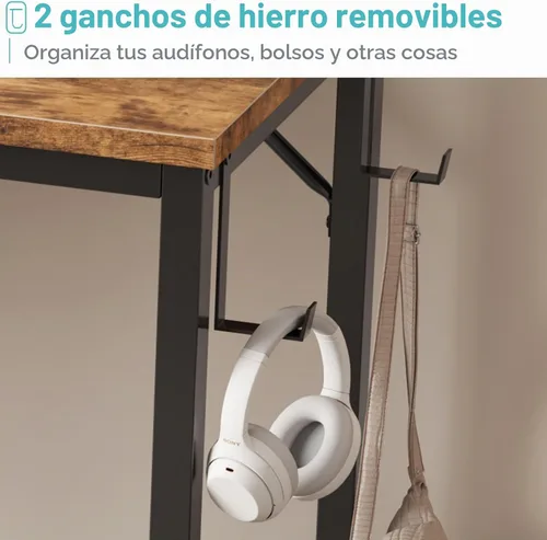 Vista 6 de Lufeiya - Escritorio pequeño para espacios pequeños, escritorio de 32 pulgadas para niñas, para dormitorio, escritorio de estudio y escritura Marrón