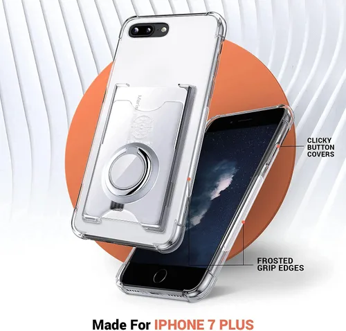 Vista 8 de Shields Up Funda diseñada para iPhone 8 Plus/iPhone 7 Plus, funda minimalista con tarjetero [3 tarjetas] y soporte de anillo, funda protectora