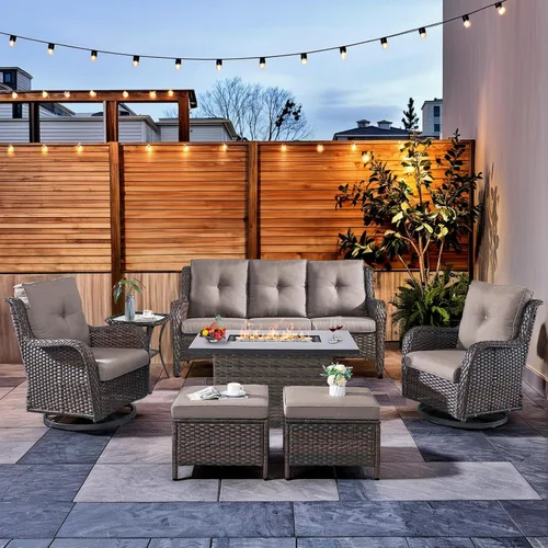 Vista 36 de HUMMUH Juego de 2 Sillas Giratorias Mecedoras de Mimbre para Patio Exterior, Juego de Muebles de Sillas Mecedoras de Ratán (Marrón, Azul) 50,000
