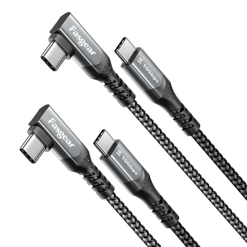 Vista 9 de Cable Fasgear USB-C a USB C de 100W Power Delivery 3 pies 90 grados Tipo C 3.1 Gen 2, cable de sincronización de datos de 10Gbps y carga rápida 5A