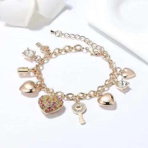 Vista 2 de SILANER Pulsera de eslabones de cadena de oro 7 pulgadas + 2 pulgadas extensor chapado en oro de 14 quilates pulseras con bloqueo de amor