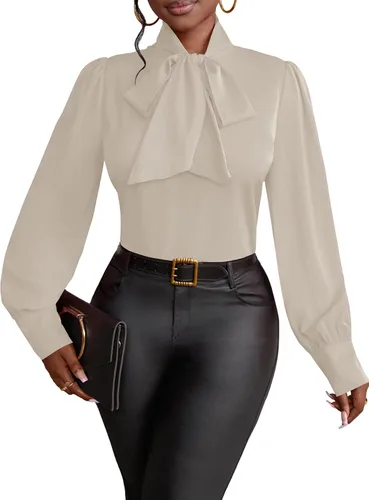 Vista 24 de Vrtige Camisa de mujer elegante con cuello de lazo, manga larga, blusa para la oficina