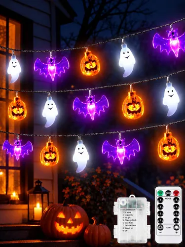 Vista 28 de Guirnalda de luces de Navidad, 10 pies, 30 LED, árbol de Navidad, Papá Noel, copo de nieve, luces de hadas, funciona con pilas, con control remoto