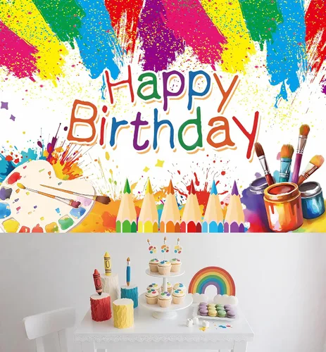 Vista 7 de Pintura artística, telón de fondo para fiesta de cumpleaños, pancarta de feliz cumpleaños, graffiti, fondo de fotografía para artistas, suministros