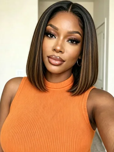 Vista 49 de KLAIYI Pre Everything™ Yaki - Pelucas de cabello humano lacio Yaki sin pegamento con reflejos degradados, color marrón balayage, encaje frontal