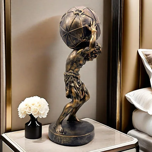 Vista 4 de Estatua de bronce del atlas griego que sostiene el mundo, estatua grande de escultura en casa, oficina, sala de estar, escritorio, decoración