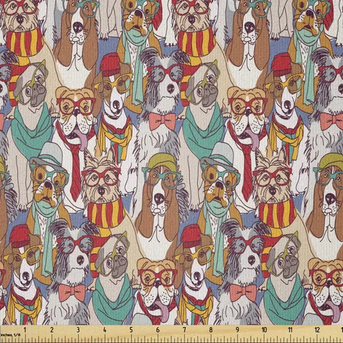Vista 38 de Ambesonne Tela de circo de The Yard, colorido circo retro como triciclo de equitación de osos, niñas siamesas y artistas, tela de punto elástico