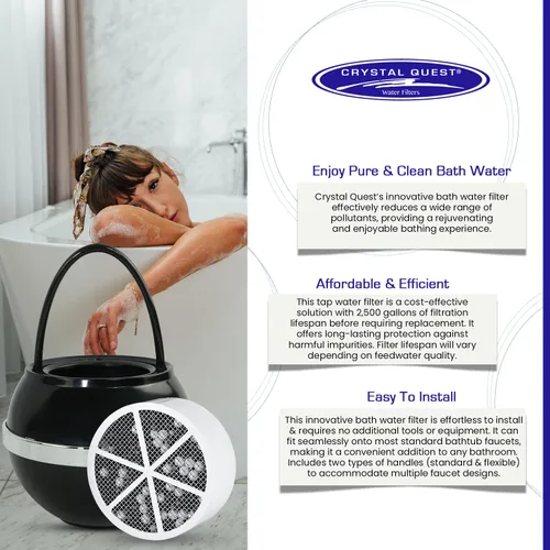Vista 4 de Crystal Quest Paquete de filtro de bola de baño y cartucho de repuesto - Sistema de filtro de agua - Reduce contaminantes para una piel más suave