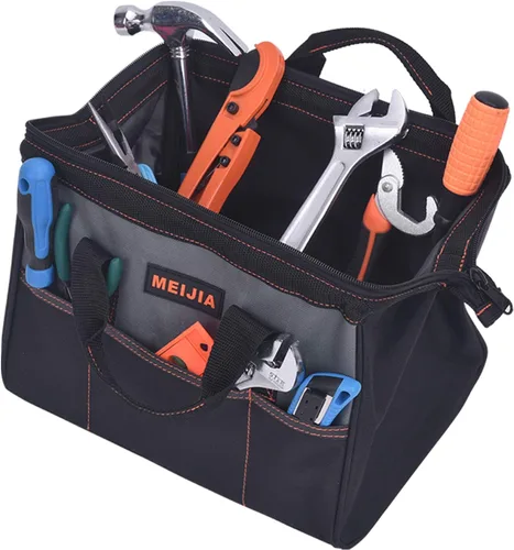 Vista 8 de MEIJIA Bolsa de herramientas portátil impermeable, boca ancha abierta, múltiples bolsillos interiores para almacenamiento de herramientas