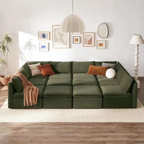 Vista 18 de mopio Sofá modular de gran tamaño con fundas y almacenamiento totalmente extraíbles, secciones convertibles en forma de U y L, moderno sofá de nube